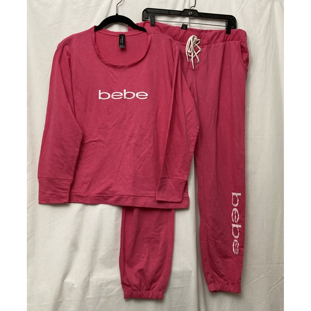 bebe Pink Logo Sweatshirt & Jogger Pajama Set